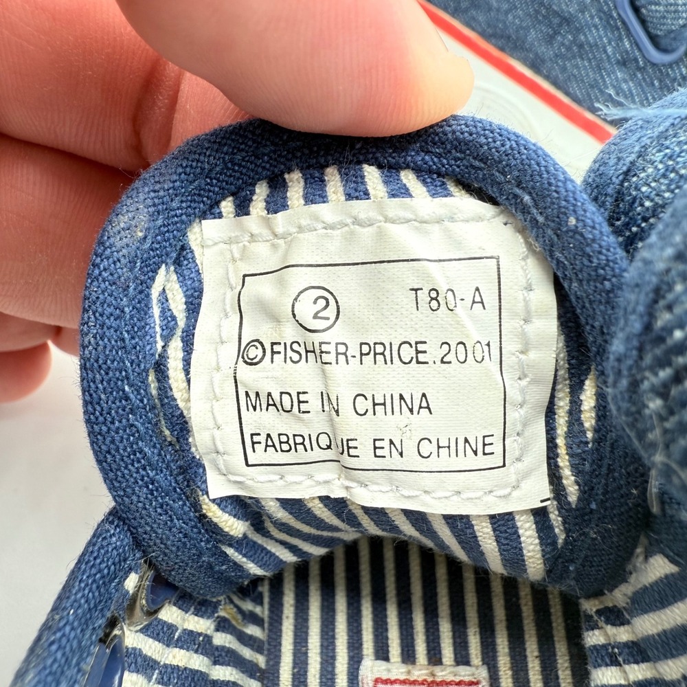 Fisher Price Toddler Sneakers Size 2 Blue Denim Red Stripe Hook Loop Shoes - Picture 8 of 8